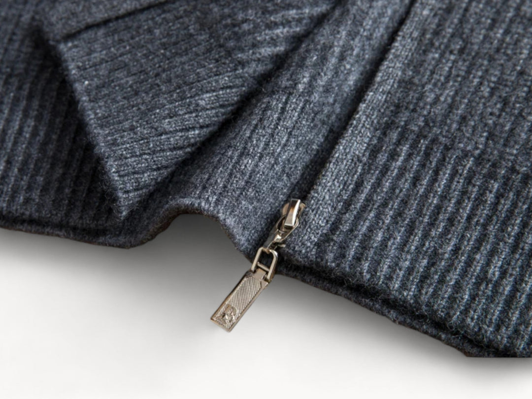Graphite Zip-Up Cashmere Cardigan